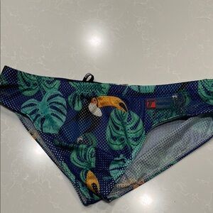 Toucan Print Men's Swim Briefs - Blue